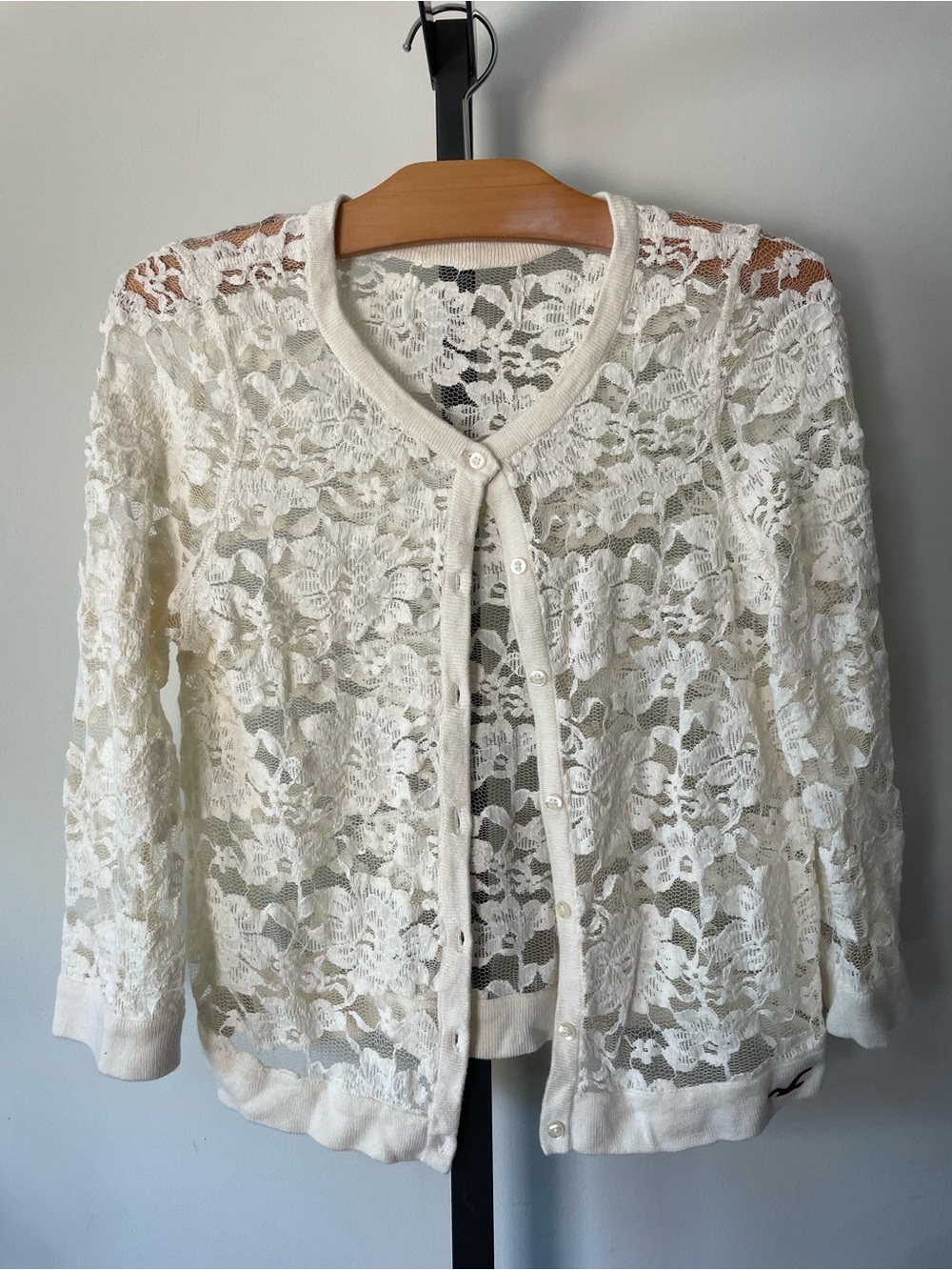 Hollister Floral Lace Button Down Cardigan Cream Cottagecore Size Small
